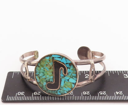 925 Sterling Silver Vintage Bracelet Round Crushed Turquoise Inlay   BT10662