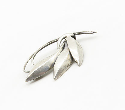 DESIGNER 925 Sterling Silver  Vintage Shiny Modernist Floral Brooch Pin BP6203