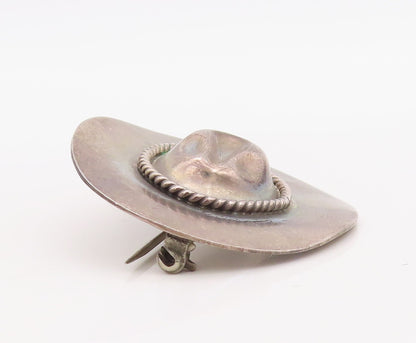 925 Sterling Silver Vintage Brooch Pin MEXICO 3D Cutout Cowboy Hat  BP11210