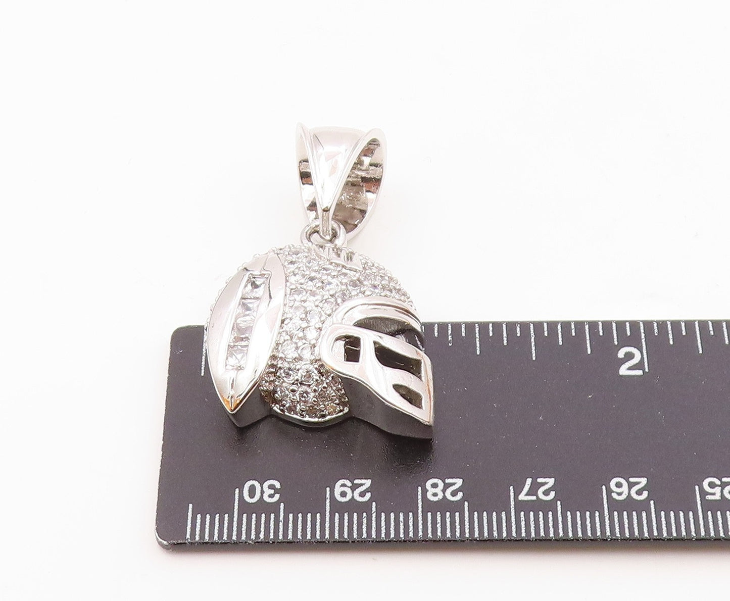 925 Sterling Silver  Shiny Cubic Zirconia Football Helmet Pendant  PT11835