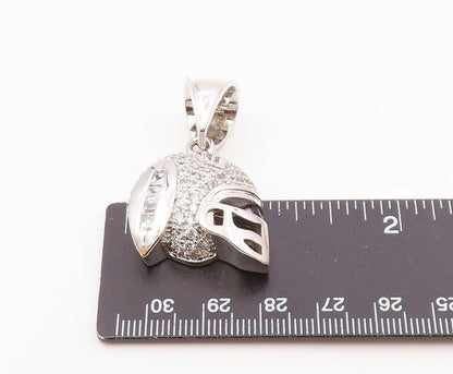 925 Sterling Silver  Shiny Cubic Zirconia Football Helmet Pendant  PT11835