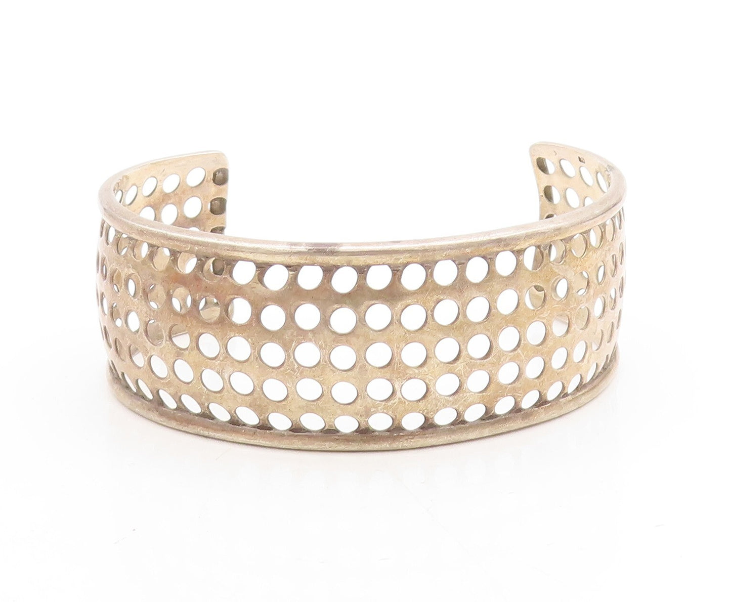 925 Sterling Silver Vintage Bracelet Solid Polka Dots Cutout Cuff  BT10941