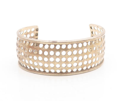 925 Sterling Silver Vintage Bracelet Solid Polka Dots Cutout Cuff  BT10941