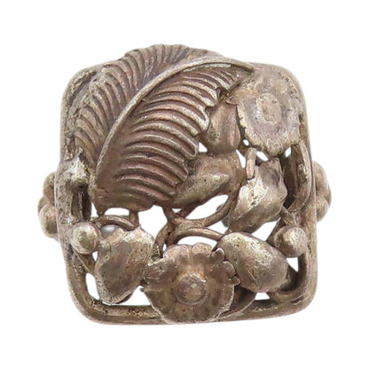 925 Sterling Silver Vintage Ring Dark Tone Antique Floral Design  Sz 5.5 RG33348