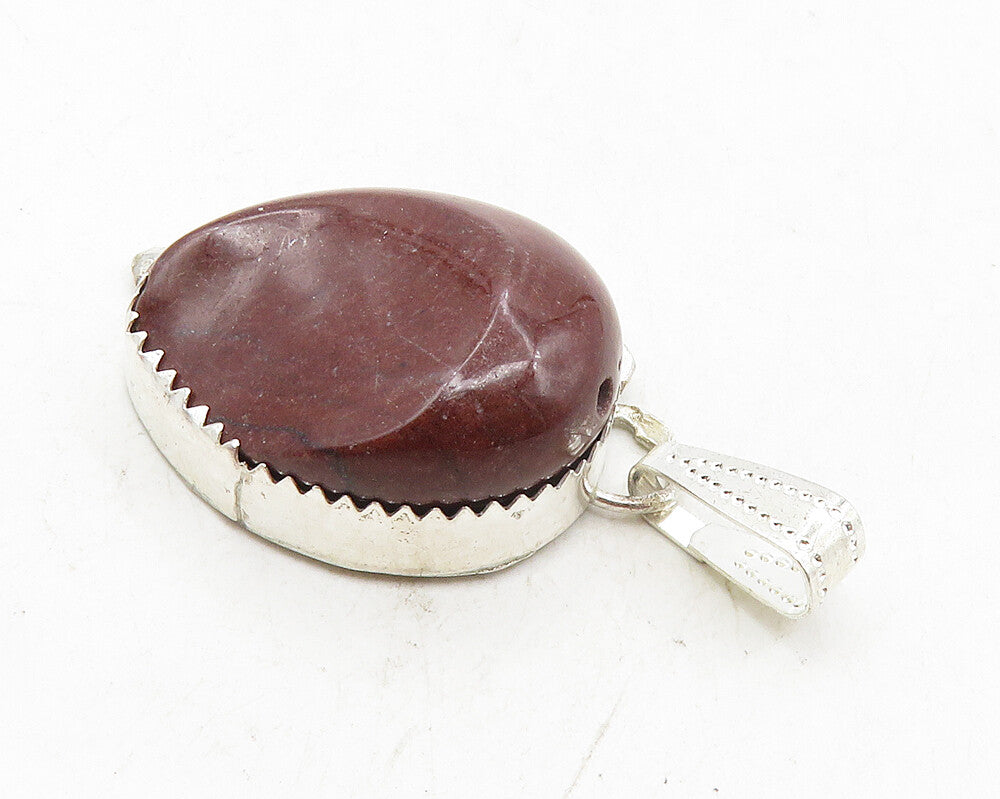 925 Sterling Silver  Vintage Jasper Shiny Etched Detail Drop Pendant  PT7425