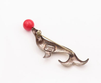 925 Sterling Silver Vintage Brooch Pin LANG Delphine Playing With Ball  BP10969