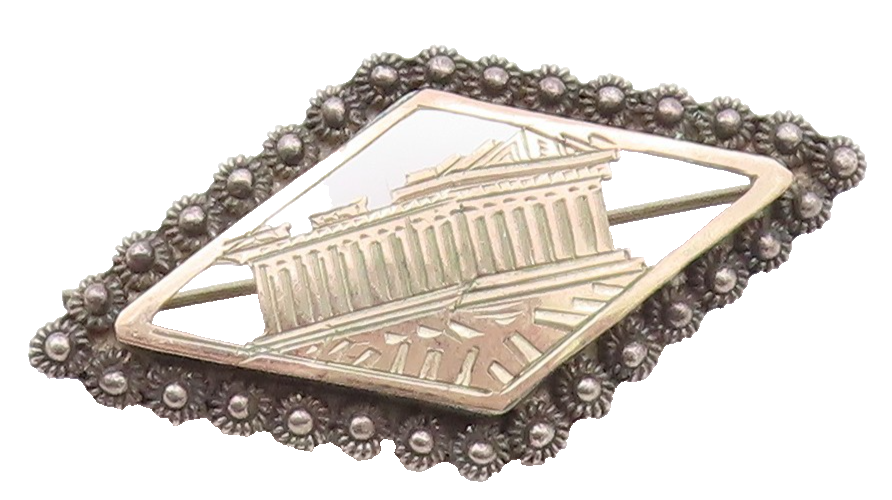 925 Sterling Silver & 10K GOLD  Vintage Historic Building Brooch Pin  BP9165