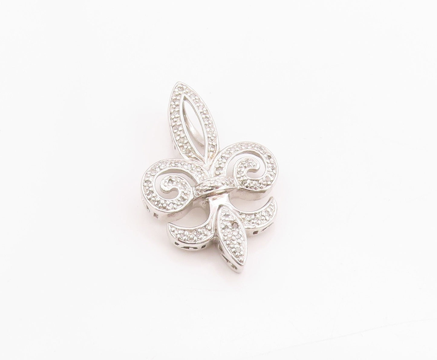 925 Sterling Silver Vintage Pendant Diamonds Inlay Fleur De Lis  PT24444
