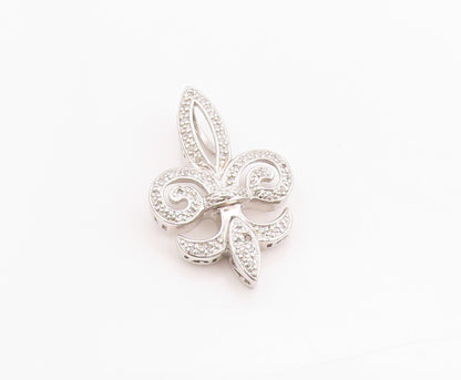 925 Sterling Silver Vintage Pendant Diamonds Inlay Fleur De Lis  PT24444