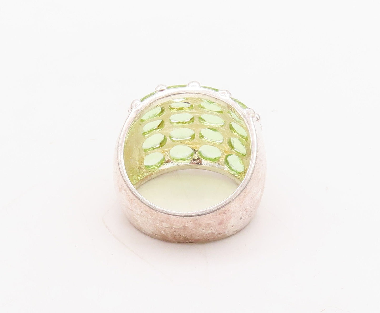 925 Sterling Silver Vintage Ring Oval Cut Peridot Inlay Bands  Sz 7  RG31417
