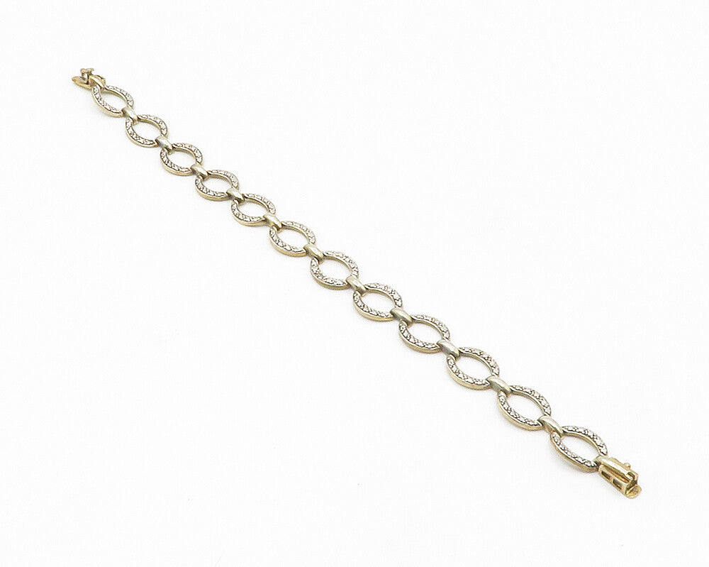 925 Sterling Silver  Vintage Genuine Diamond Oval Link Chain Bracelet  BT5315