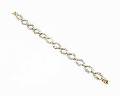 925 Sterling Silver  Vintage Genuine Diamond Oval Link Chain Bracelet  BT5315