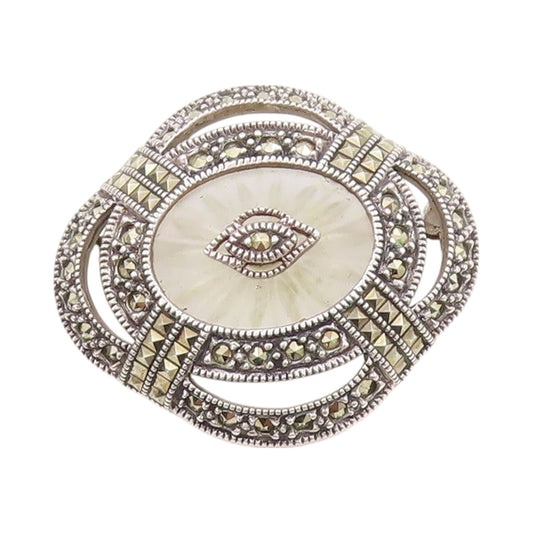 925 Sterling Silver Vintage Brooch JUDITH JACK Camphor Glass & Marcasite BP11620