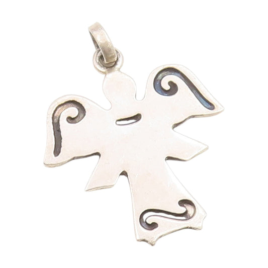 925 Sterling Silver Vintage Pendant Guardian Angel Spiritual Charm  PT25418