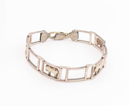 925 Sterling Silver Vintage Bracelet Good Luck Elephant Figural Link  BT11630