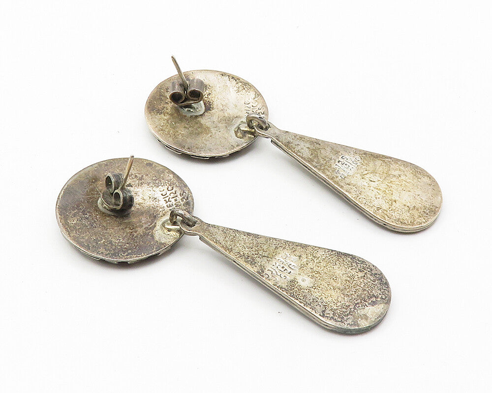 MEXICO 925 Sterling Silver  Vintage Oxidized Linked Dangle Earrings  EG5852