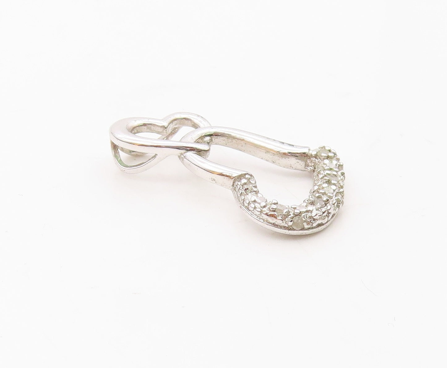 925 Sterling Silver  Genuine Diamonds Open Love Hearts Drop Pendant  PT7922
