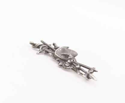 925 Sterling Silver Vintage Brooch Pin Antique Carved Armed Bag   BP10991