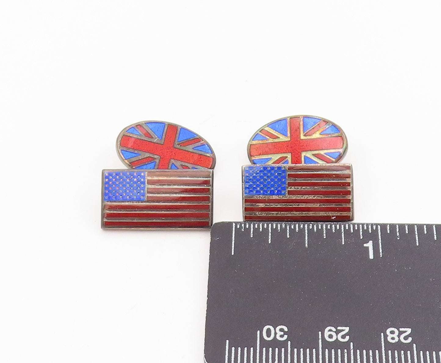 925 Sterling Silver Vintage Cufflinks Enameled USA & England Flag Design  TR4153