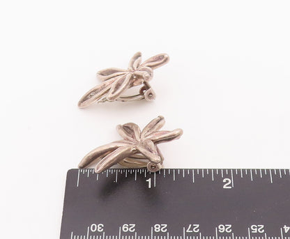 925 Sterling Silver Vintage Earrings BAT AMI 3D Carved Water Plant  EG12946