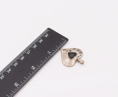 925 Sterling Silver  Vintage Love Heart with Heart cutout Onyx Pendant PT22112