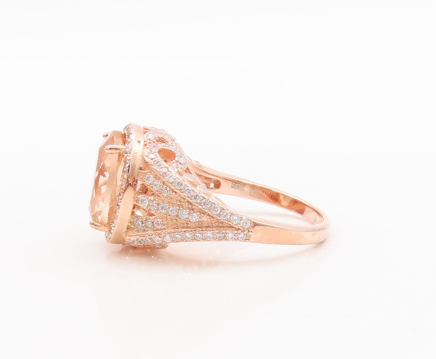 925 Sterling Silver Vintage Ring Rose Gold Plated Morganite & CZ  Sz 7  RG29473