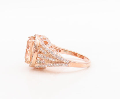 925 Sterling Silver Vintage Ring Rose Gold Plated Morganite & CZ  Sz 7  RG29473