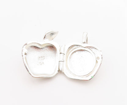 925 Sterling Silver Vintage Pendant Solid Message Etched Apple OPENS  PT24617