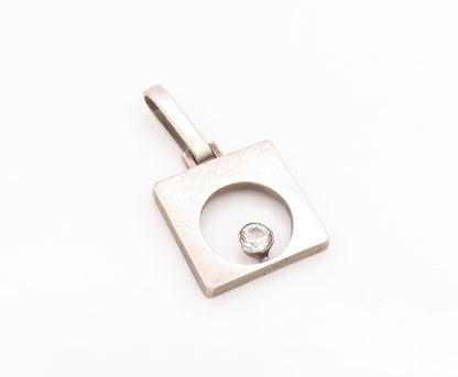 925 Sterling Silver Vintage Pendant Square With Cutout Circle & CZ  PT24408