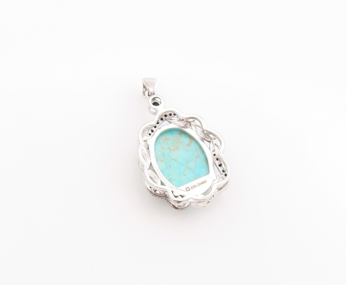 925 Sterling Silver Vintage Pendant Turquoise & Spinel Twisted Edges  PT24862