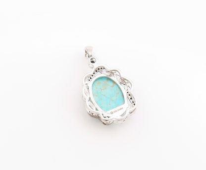 925 Sterling Silver Vintage Pendant Turquoise & Spinel Twisted Edges  PT24862