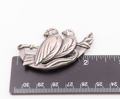 925 Sterling Silver  Vintage Shiny Love Birds On Branch Brooch Pin  BP9153