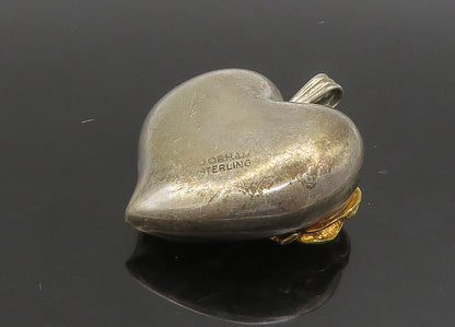 GORHAM 925 Silver  Vintage Two Tone Rose Flower Love Heart Pendant  PT19353
