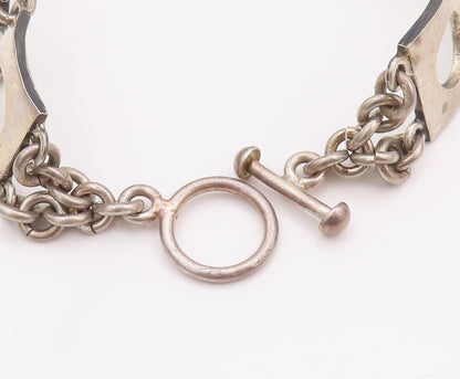 925 Sterling Silver Vintage Bracelet VERSANI Squares With Cutout Circle  BT10475