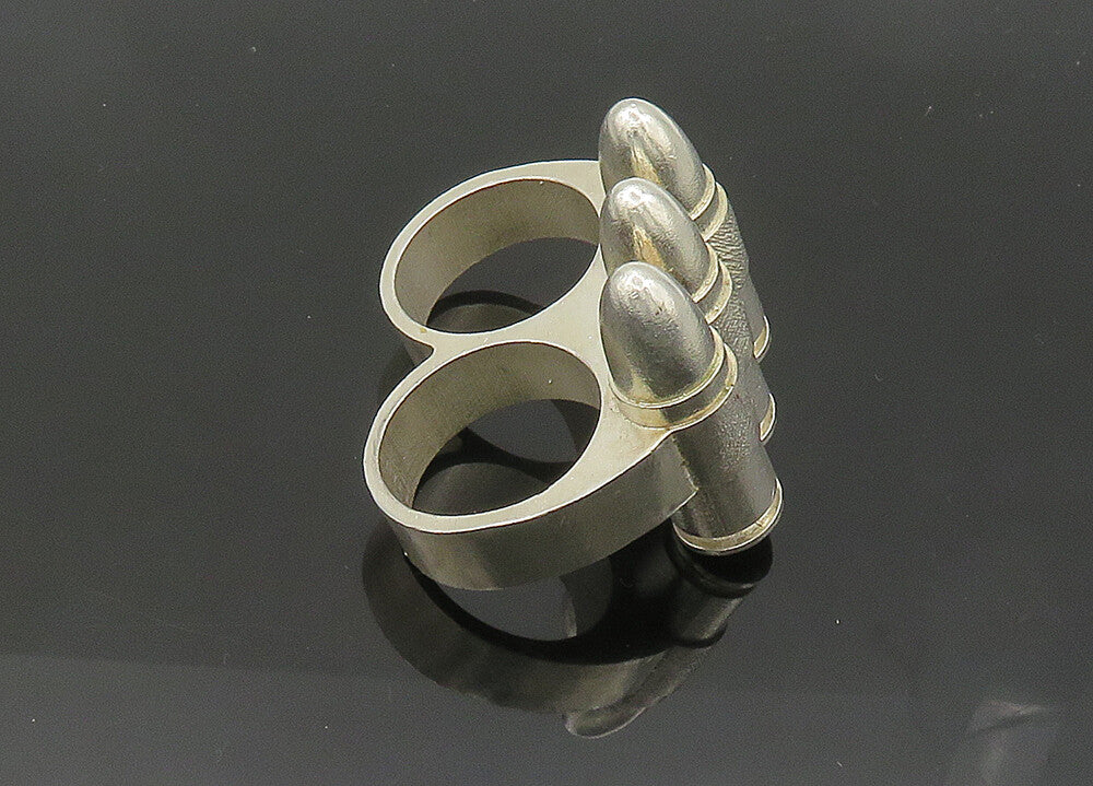 925 Sterling Silver Vintage Heavy Large Bullets 2 Finger Band Ring Sz 10 RG21344