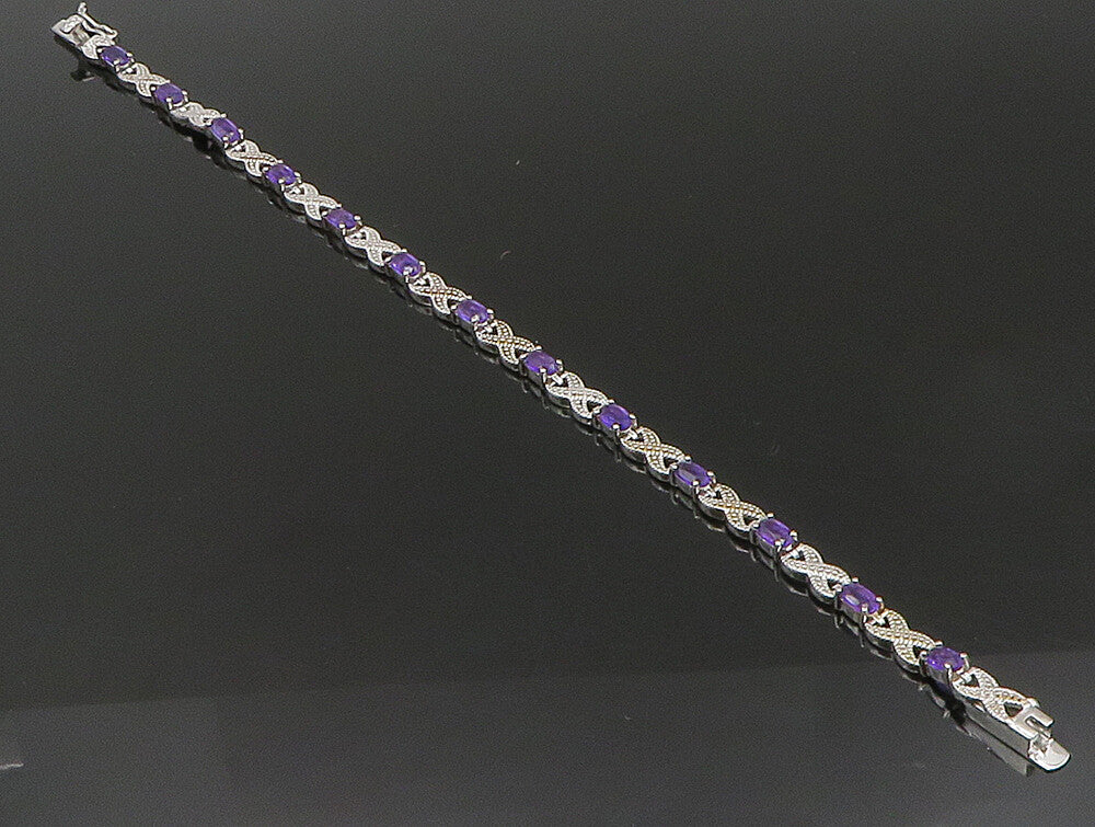 925 Sterling Silver  Faceted Amethyst  XO Tennis Bracelet  BT1092