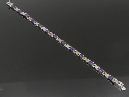 925 Sterling Silver  Faceted Amethyst  XO Tennis Bracelet  BT1092
