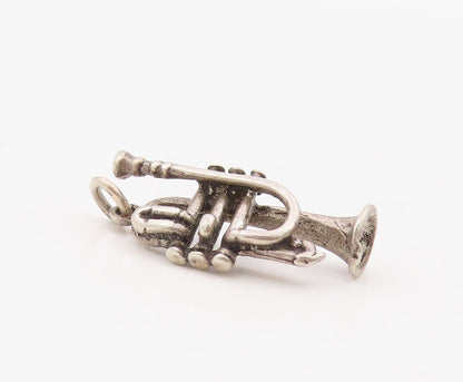 925 Sterling Silver Vintage Pendant 3D Trumpet Musical Instrument Charm  PT26309