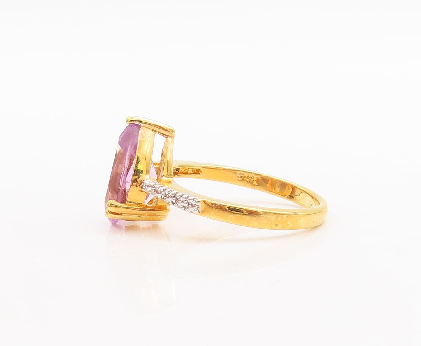 925 Sterling Silver Vintage Ring Gold Plated Drop Cut Amethyst & CZ Sz 7 RG29422