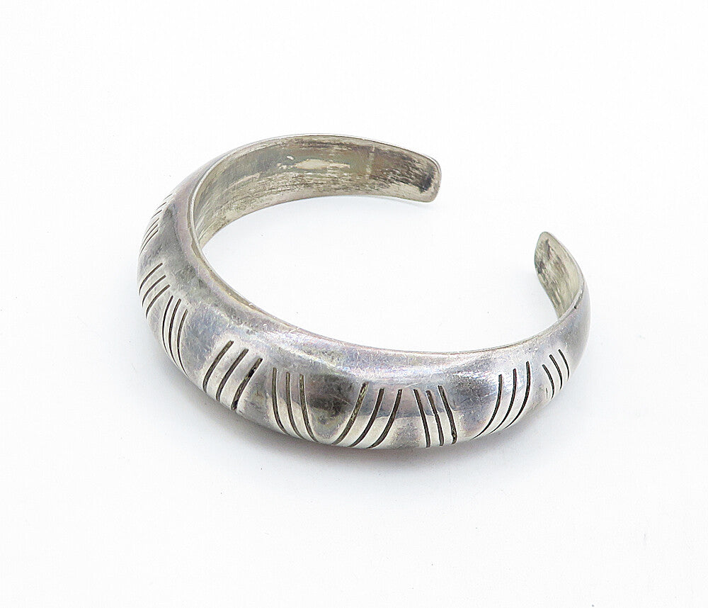 MEXICO 925 Sterling Silver  Vintage Patterned Hollow Dome Cuff Bracelet BT2664