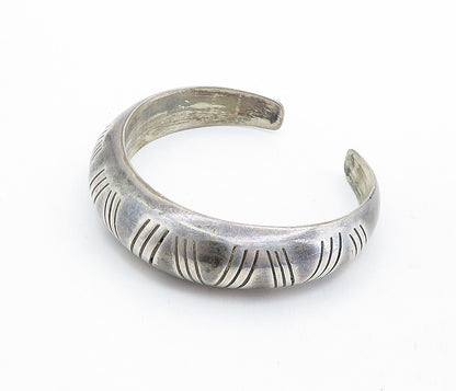 MEXICO 925 Sterling Silver  Vintage Patterned Hollow Dome Cuff Bracelet BT2664