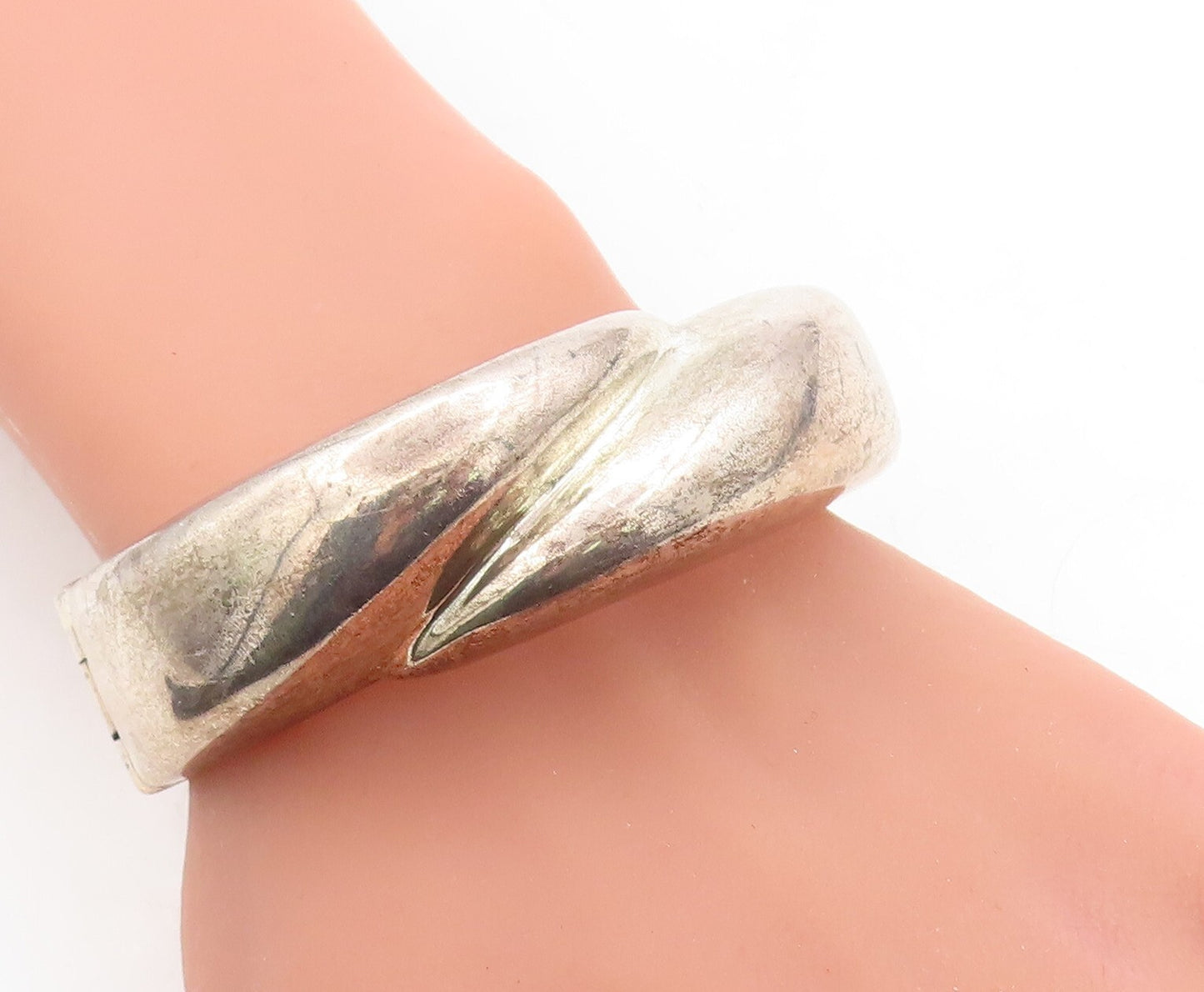 MEXICO 925 Sterling Silver  Vintage Hollow Fluted Dome Bangle Bracelet  BT1526