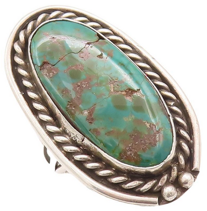 925 Sterling Silver Vintage Ring NAVAJO Oval Turquoise Halo Roped Sz 9.5 RG28610