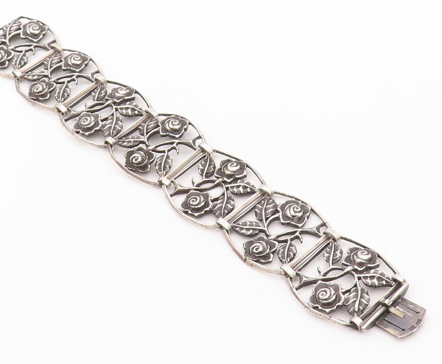 925 Sterling Silver Vintage Bracelet LUMI Antique Floral Frames Cutout  BT10826