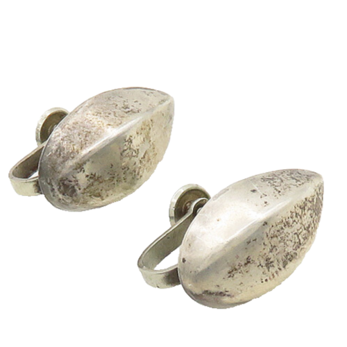 MEXICO 925 Silver  Vintage Shiny Smooth Hollow Non Pierce Earrings  EG9745
