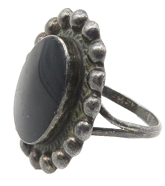 MEXICO 925 Silver  Vintage Black Onyx Oxidized Cocktail Ring Sz 7.5  RG10689