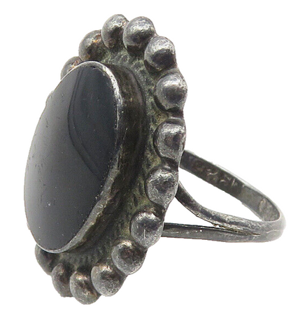 MEXICO 925 Silver  Vintage Black Onyx Oxidized Cocktail Ring Sz 7.5  RG10689