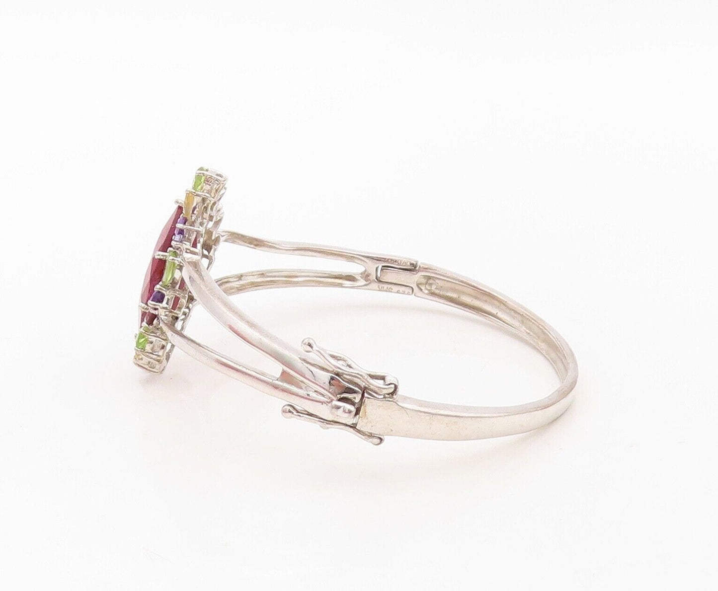 925 Sterling Silver Vintage Bracelet Marquise Cut Gemstone Halo Topaz  BT10734