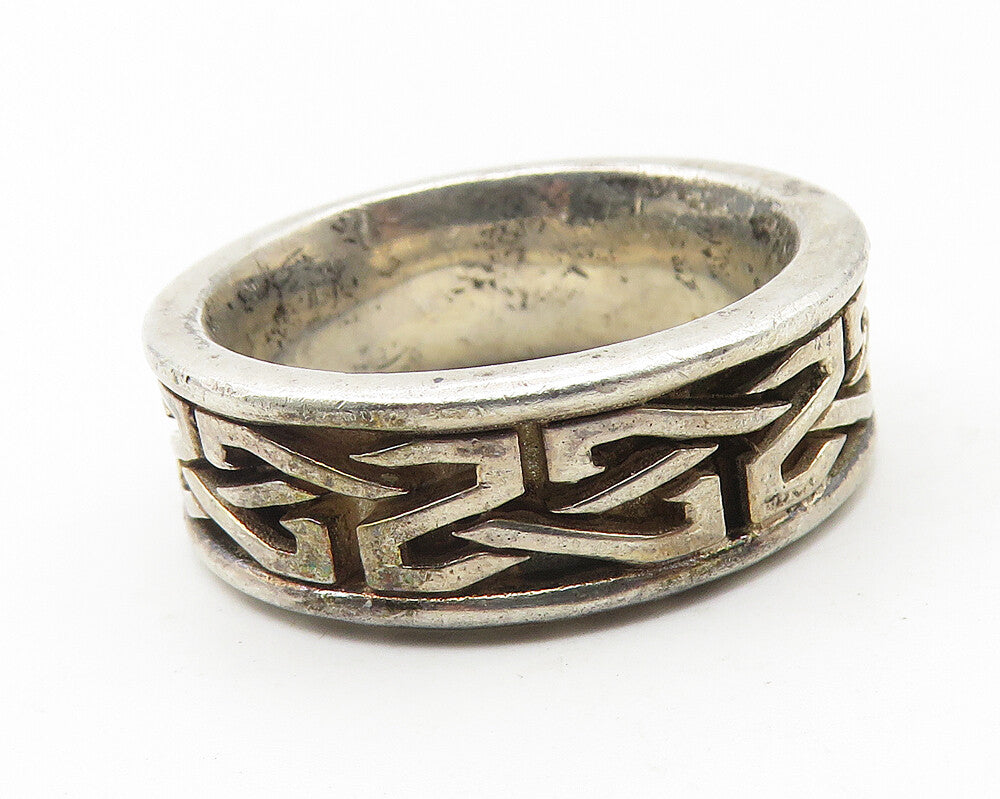 925 Sterling Silver  Vintage Dark Tone Knot Pattern Band Ring Sz 8  RG11521