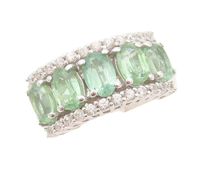 925 Sterling Silver Vintage Ring Rectangle Green White Topaz Band Sz 7.5 RG30286